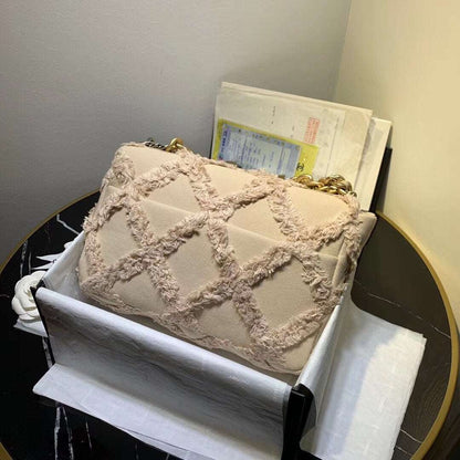 CHANEL 19 Medium Denim Flap Bag Beige